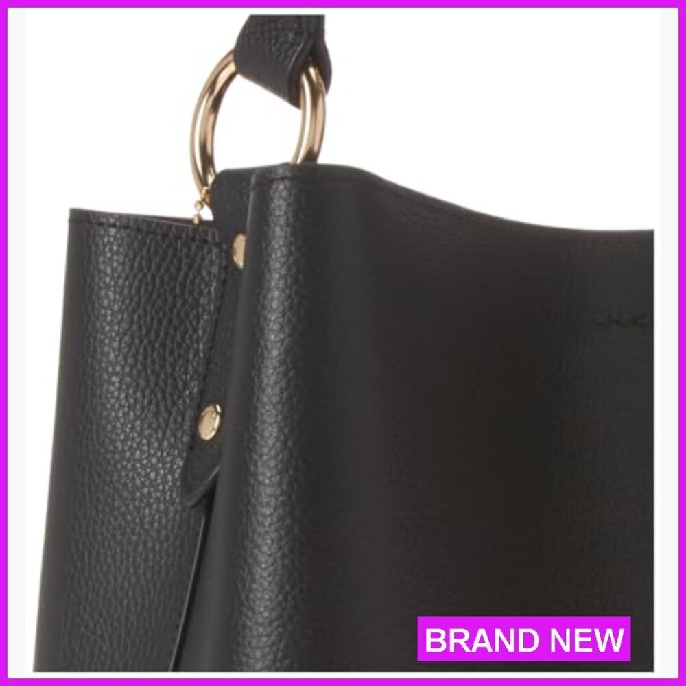 Leather Crossbody Bucket Bag Elegant Minimal Chic Versatile Wear Adjustable - Picture 2 of 7